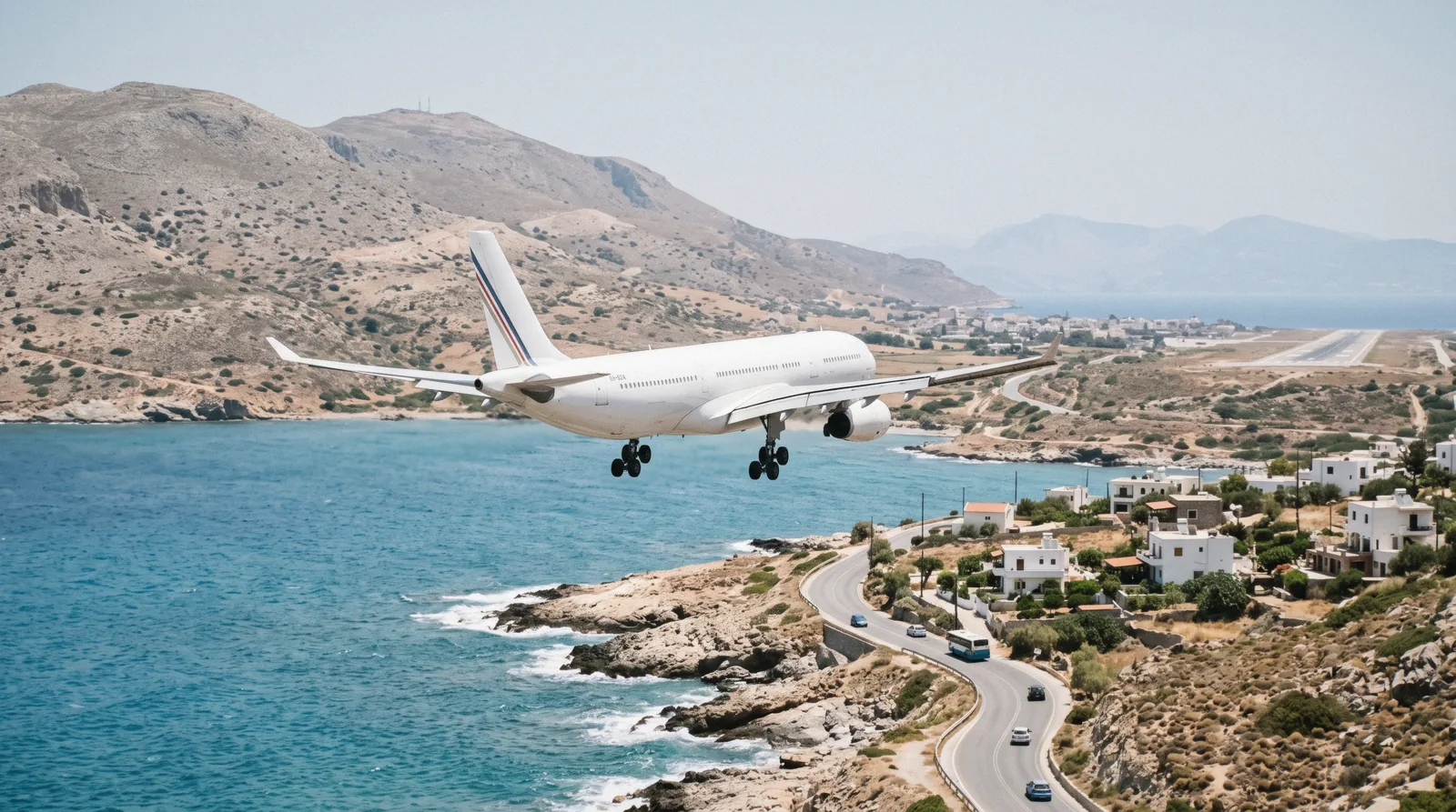 An aircraft on approach to Heraklion airport, Crete's busiest gateway for the central and eastern half of the island