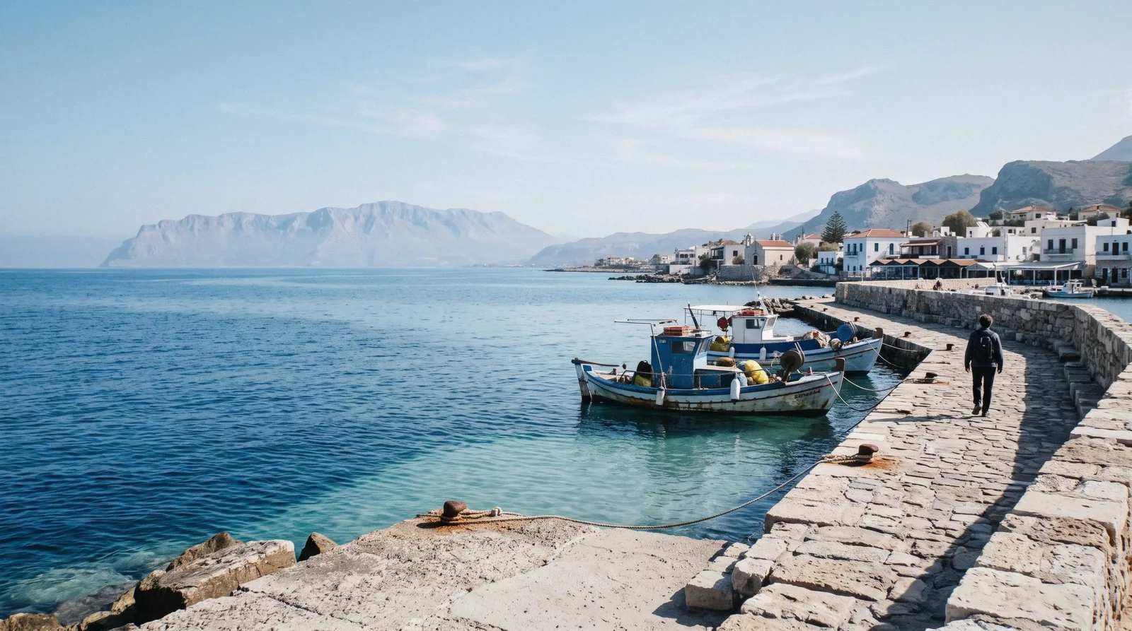 The small harbour at Kissamos (Kastelli) with the Gramvousa peninsula across the bay, western Crete
