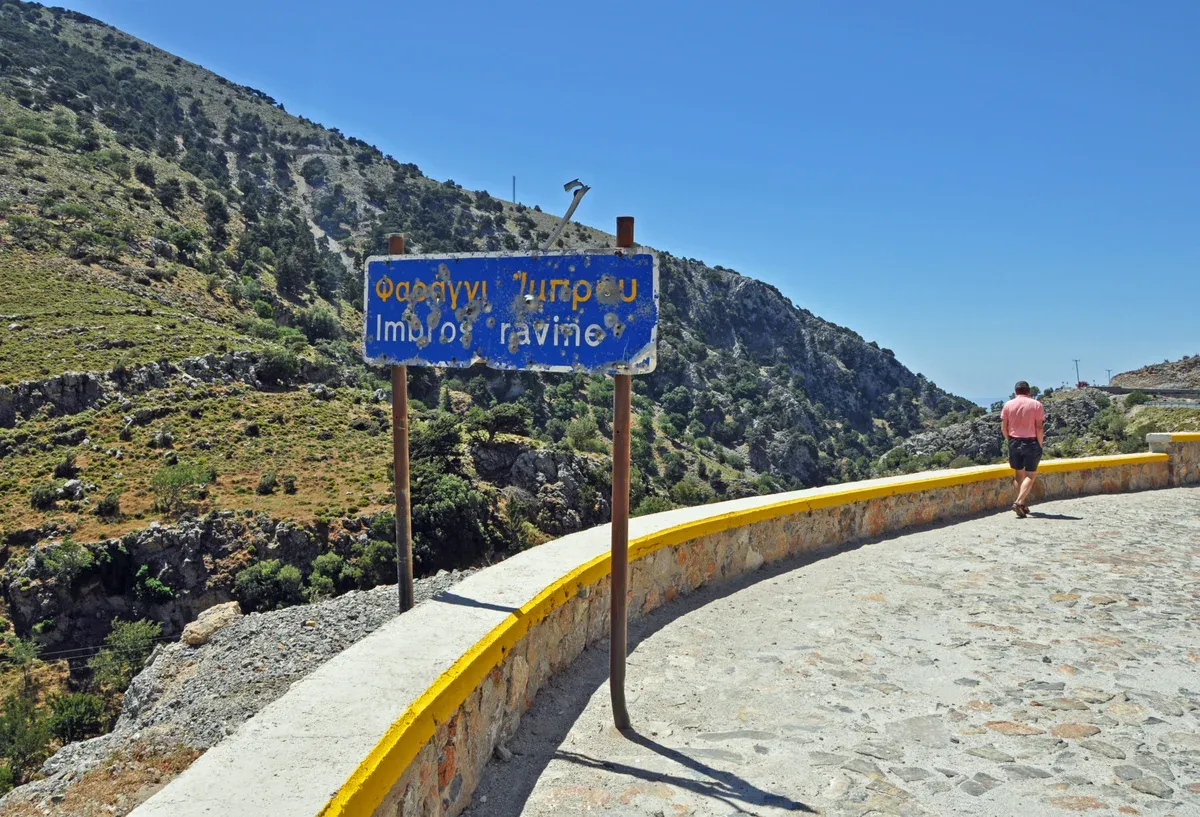 The Imbros Gorge region in the White Mountains, typical of the narrow mountain roads a crete car rental has to navigate