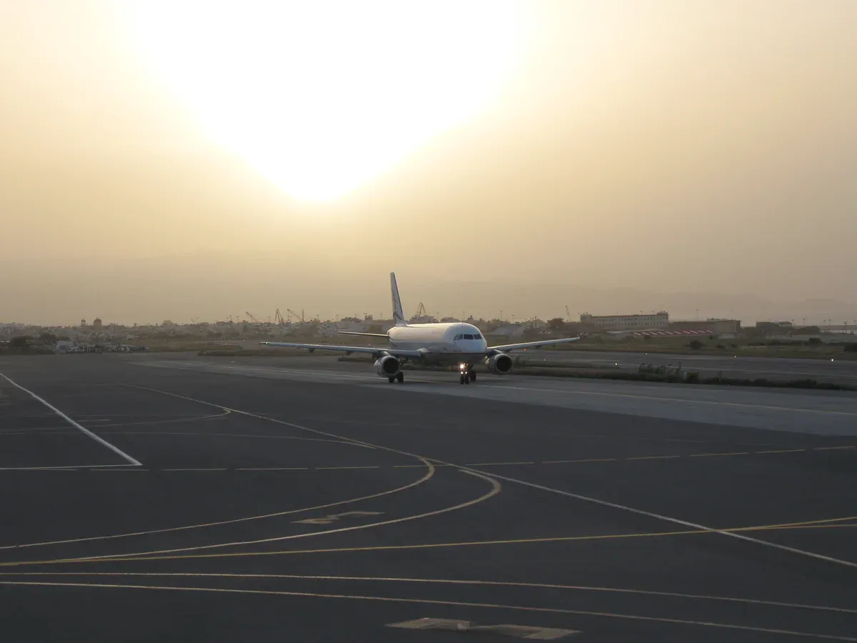 An Airbus aircraft landing at Heraklion airport, Crete's main gateway for the central and eastern island